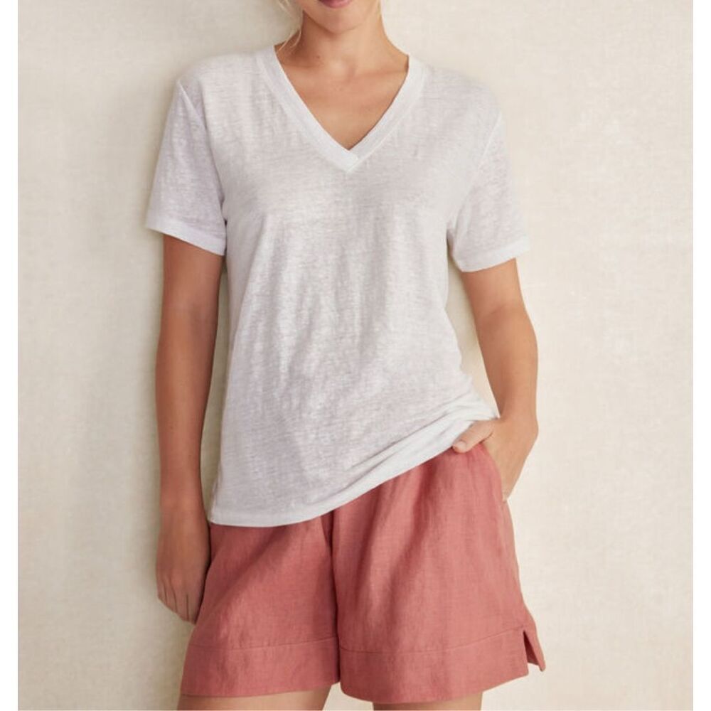 Haven Well Within $78 Linen Jersey V-Neck Tee White Womens XXL NEW - Picture 1 of 7
